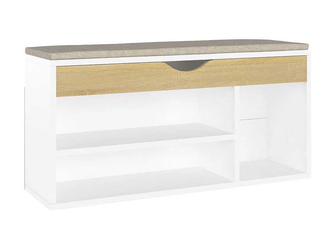Banc à chaussures coussin Blanc et chêne 104x30x49