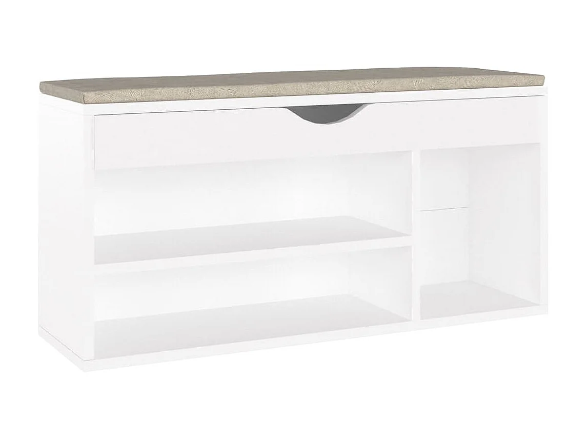 Schoenenbank met kussen 104x30x49 cm bewerkt hout wit