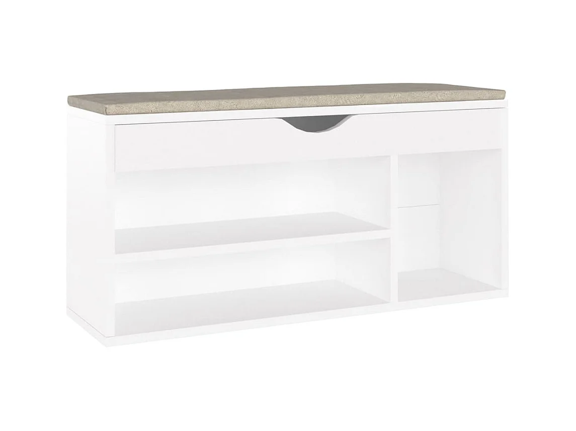 Schoenenbank met kussen 104x30x49 cm bewerkt hout wit
