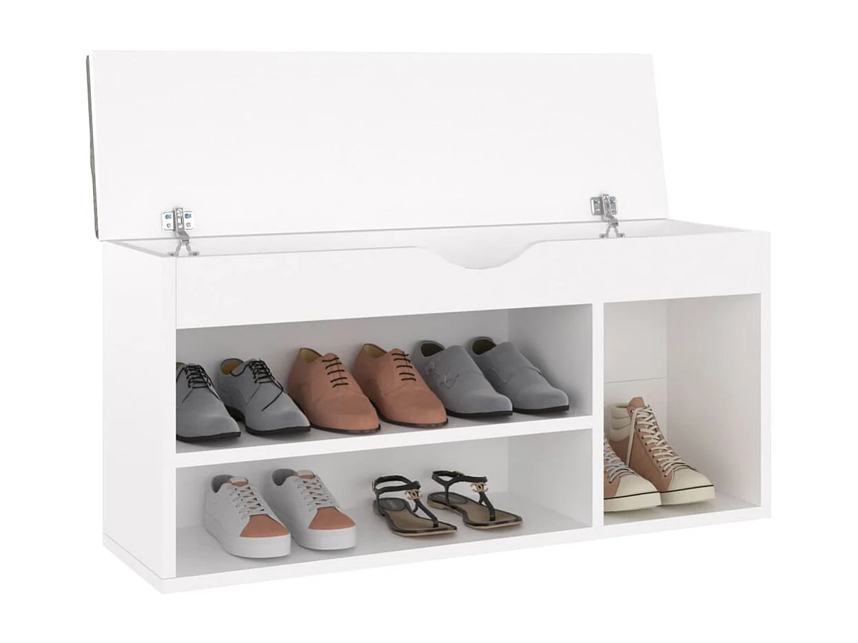 Banco zapatero con cojín madera ingeniería blanco 104x30x49 cm