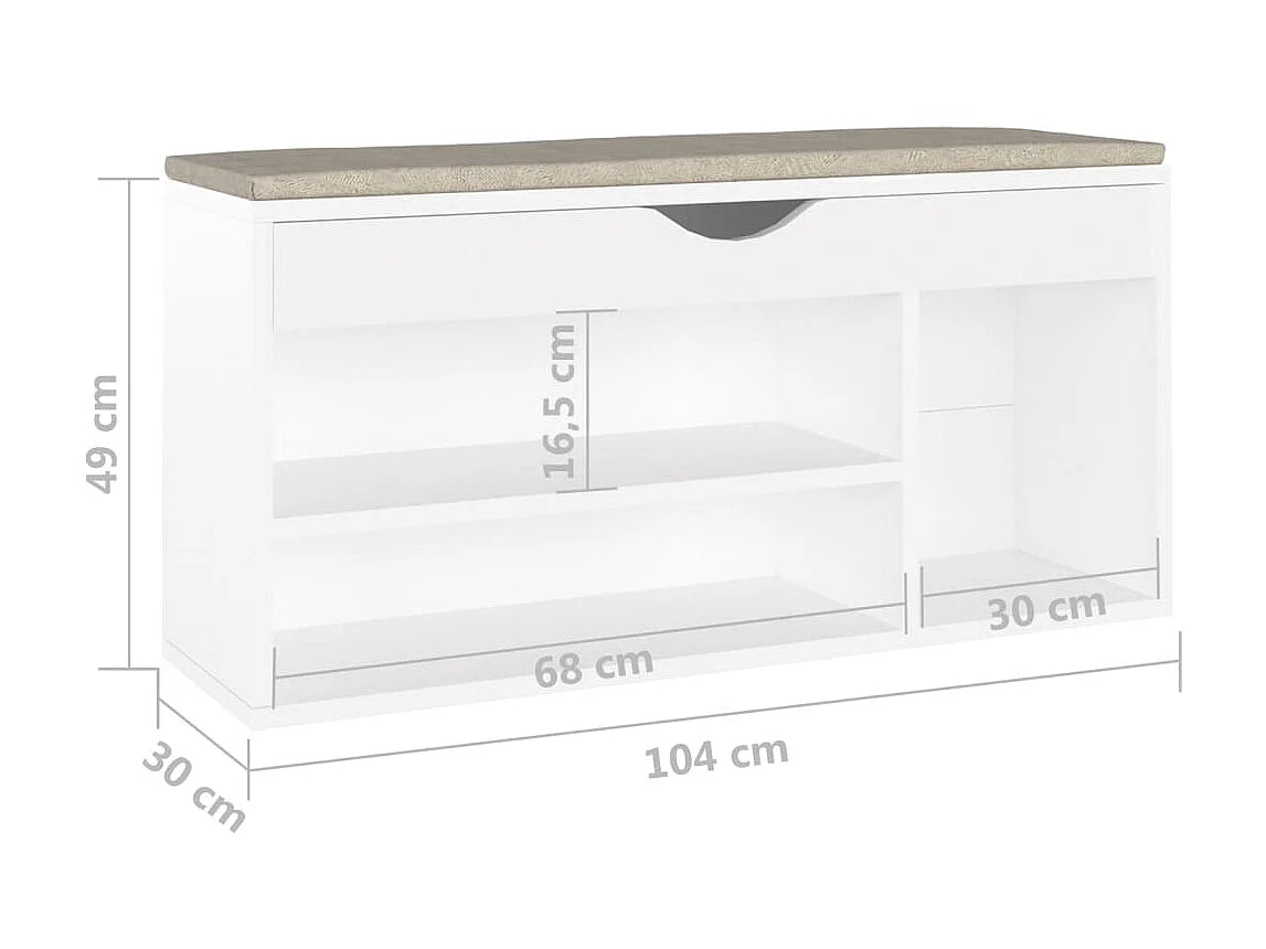 Banco zapatero con cojín madera ingeniería blanco 104x30x49 cm