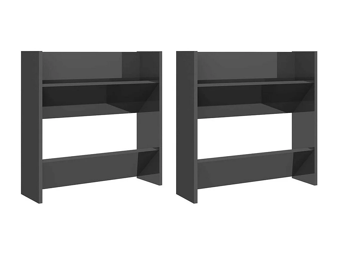 Armoires à chaussures murales 2 pcs Gris brillant 60x18x60