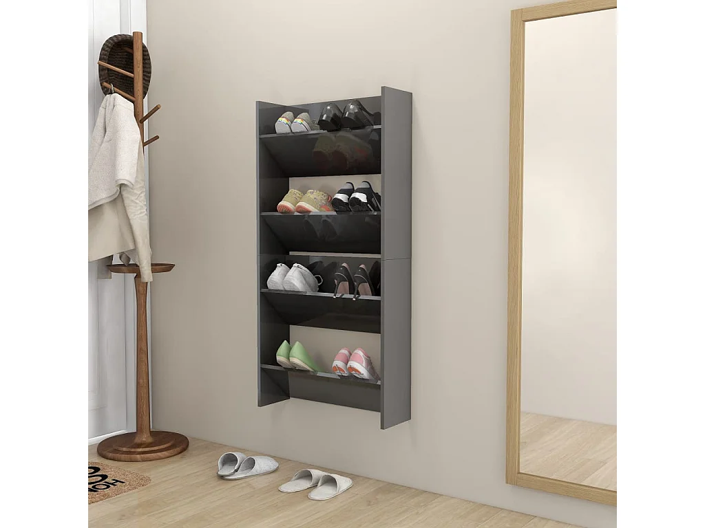 Armoires à chaussures murales 2 pcs Gris brillant 60x18x60