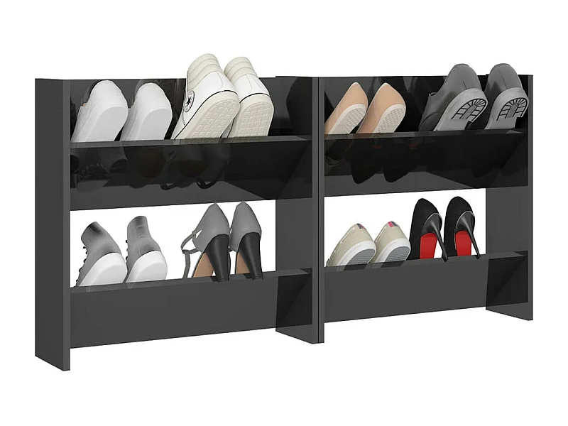 Armoires à chaussures murales 2 pcs Gris brillant 60x18x60