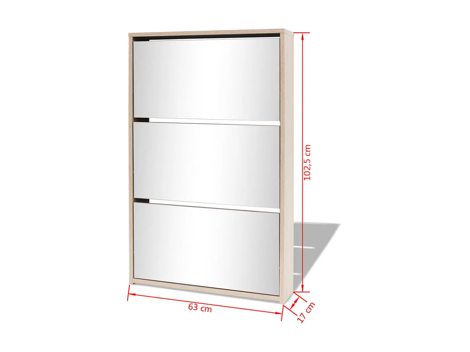 Meuble à chaussures 3 étagères Miroir 63 x 17x102,5 Chêne