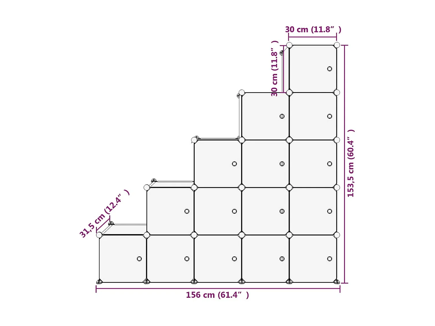 Cubes de rangement 15 pcs avec portes Noir PP
