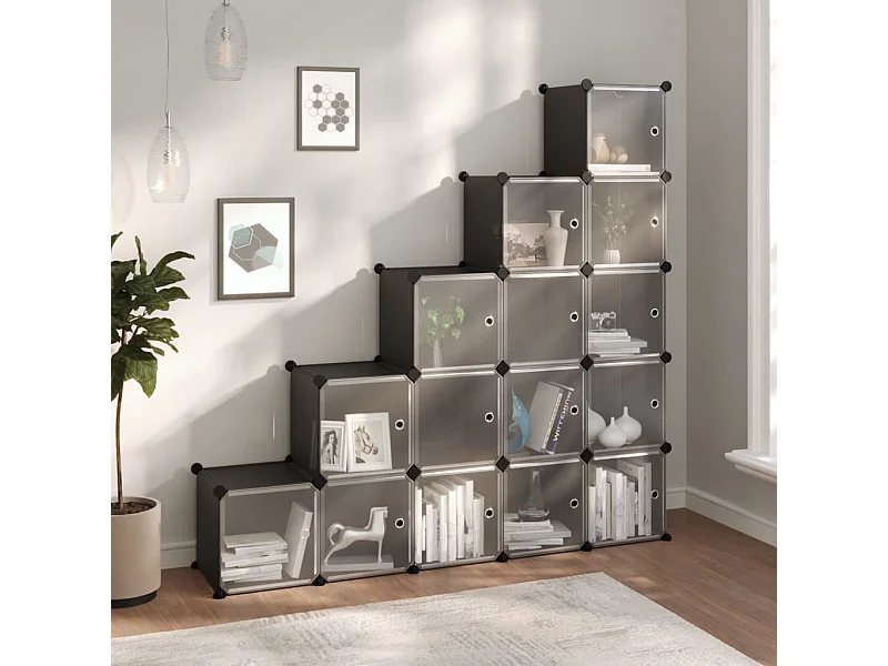 Cubes de rangement 15 pcs avec portes Noir PP