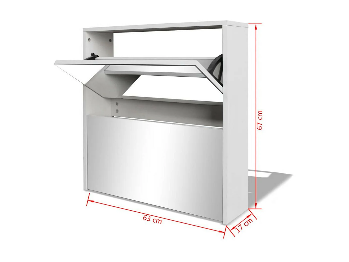 Meuble à chaussures 2 étages avec miroir 63 x 17x67 Blanc