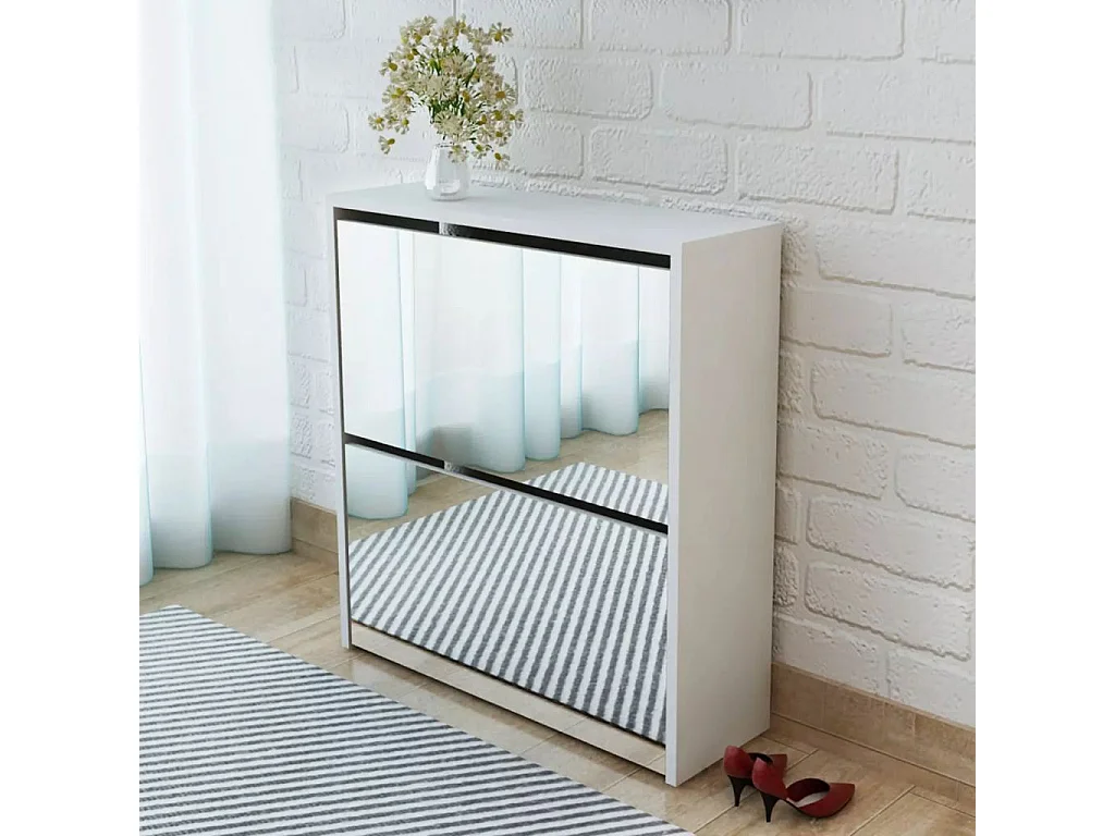 Meuble à chaussures 2 étages avec miroir 63 x 17x67 Blanc