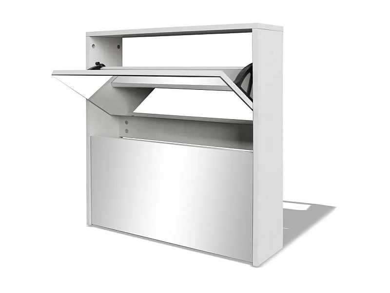 Meuble à chaussures 2 étages avec miroir 63 x 17x67 Blanc
