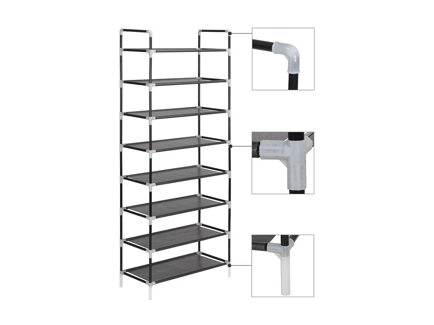 Range-chaussures avec 8 étagères Métal et Tissu non tissé Noir