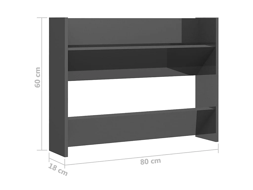 Armoire à chaussures murale Gris brillant 80x18x60
