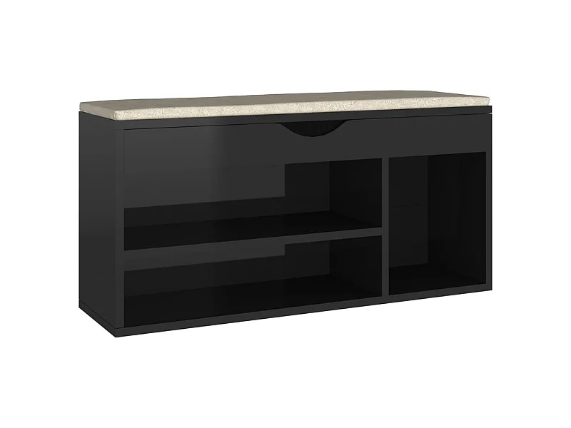 Banc à chaussures coussin Noir brillant 104x30x49