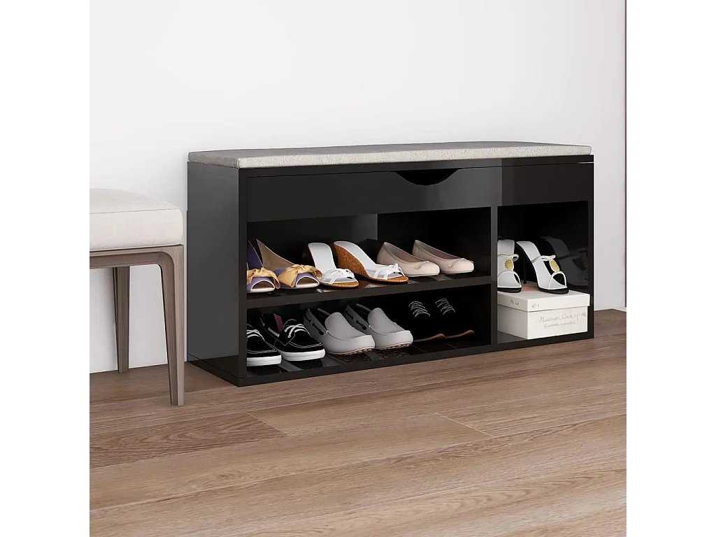 Banc à chaussures coussin Noir brillant 104x30x49