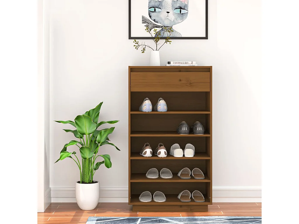 Armoire à chaussures Marron miel 60x34x105 Bois de pin massif