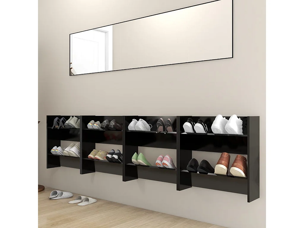 Armoires à chaussures murales 4 pcs Noir 60x18x60