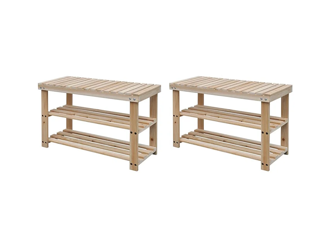 Étagère à chaussures 2 en 1 avec dessus banc 2 pcs Bois massif