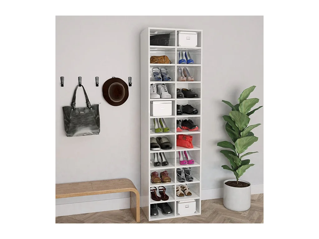 Armoire à chaussures Blanc brillant 54x34x183