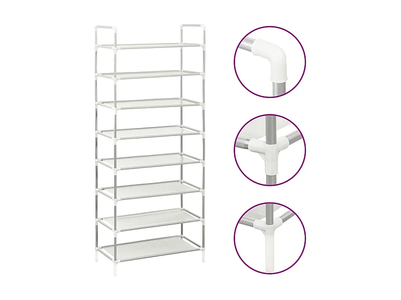 Étagère à chaussures 8 étagères Métal et tissu intissé Argenté