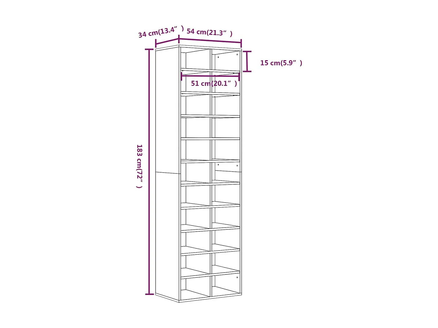 Meuble à chaussures Sonoma gris 54x34x183 Bois d'ingénierie