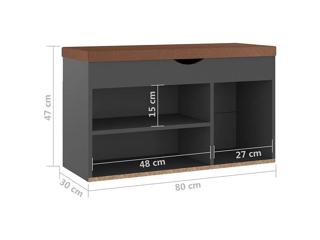 Banc à chaussures avec coussin Gris 80x30x47