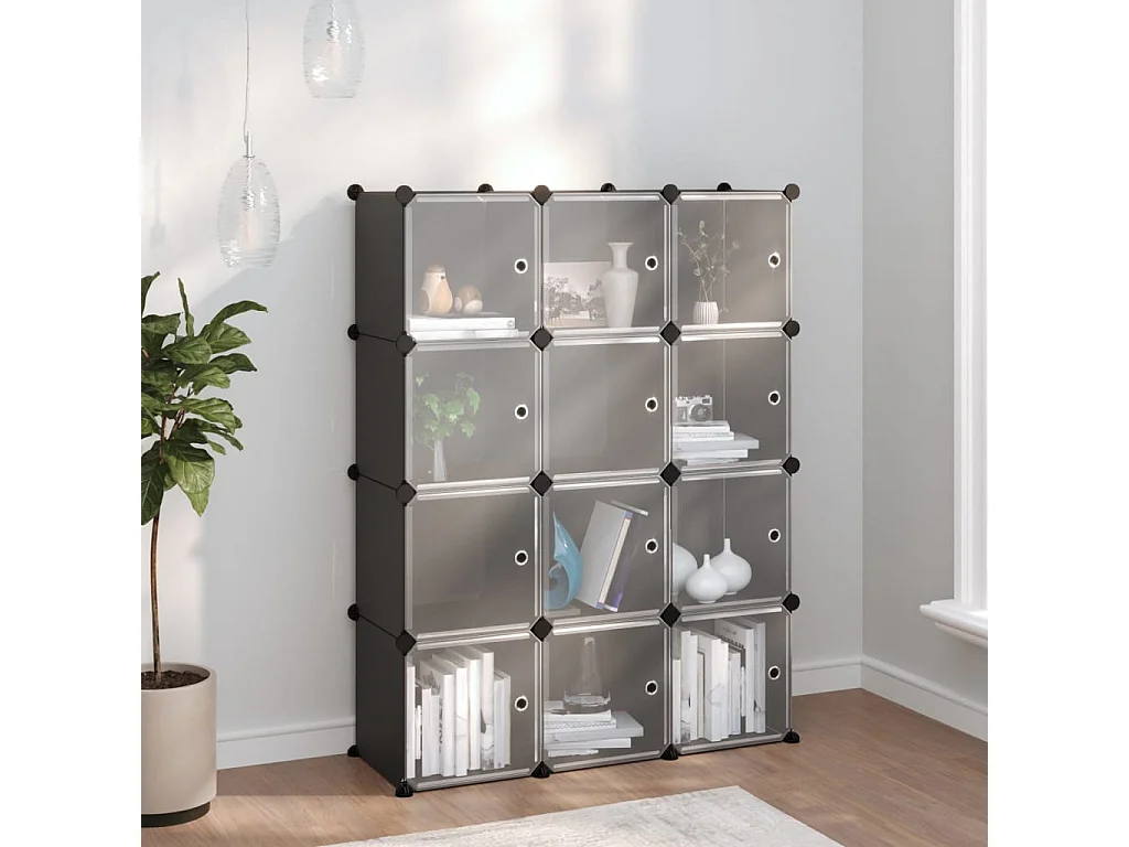 Cubes de rangement 12 pcs avec portes Noir PP