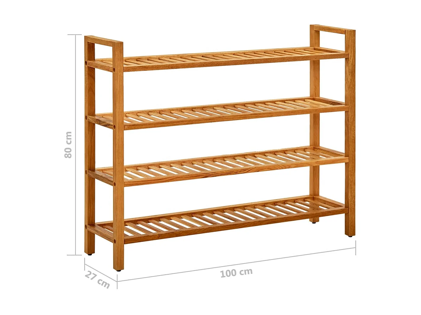 Étagère à chaussures à 4 niveaux 100x27x80 Chêne massif