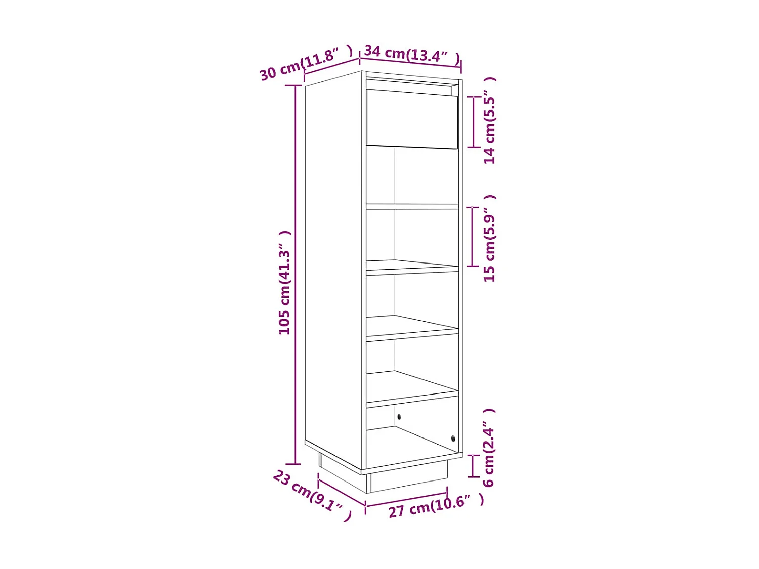 Armoire à chaussures Noir 34x30x105 Bois de pin massif