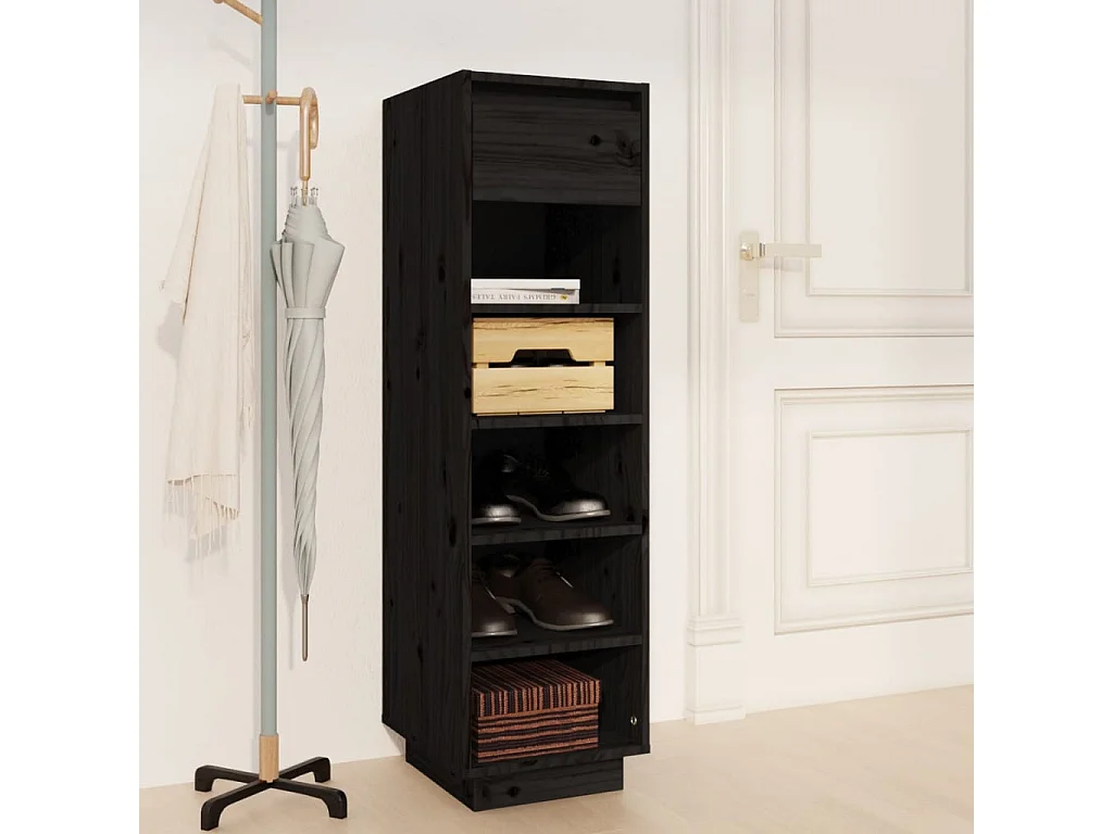 Armoire à chaussures Noir 34x30x105 Bois de pin massif
