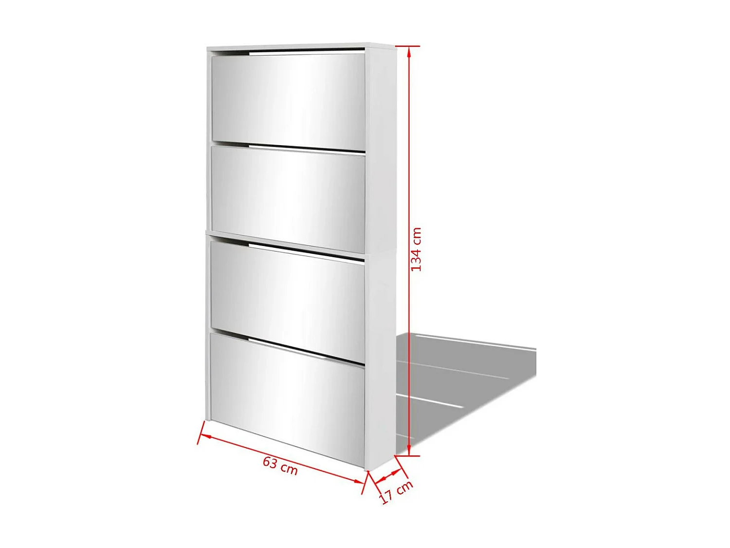 Meuble à chaussures 4 étagères et miroir 63x17x134 Blanc