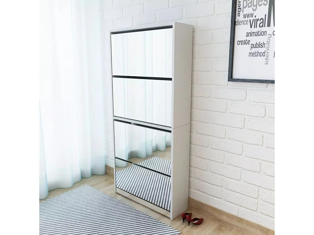 Meuble à chaussures 4 étagères et miroir 63x17x134 Blanc