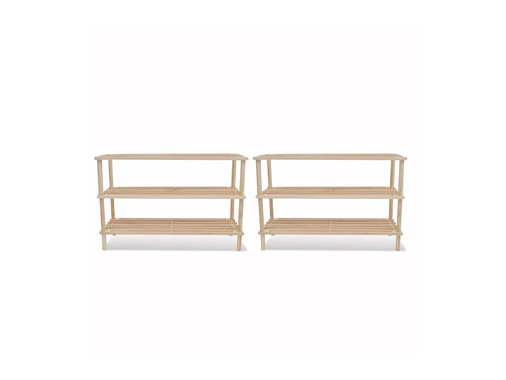Range-chaussures à 3 étagères 2 pcs Bois de sapin solide