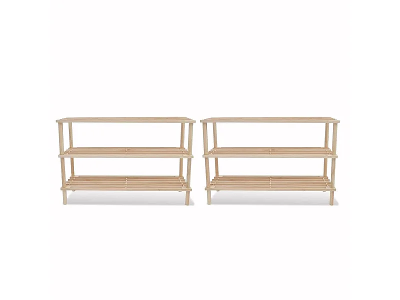 Range-chaussures à 3 étagères 2 pcs Bois de sapin solide