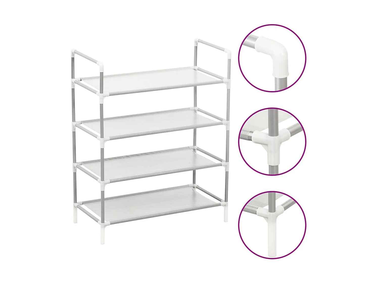 Étagère à chaussures 4 étagères Métal et tissu intissé Argenté