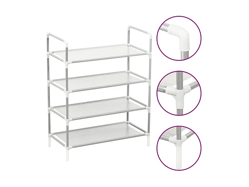 Étagère à chaussures 4 étagères Métal et tissu intissé Argenté