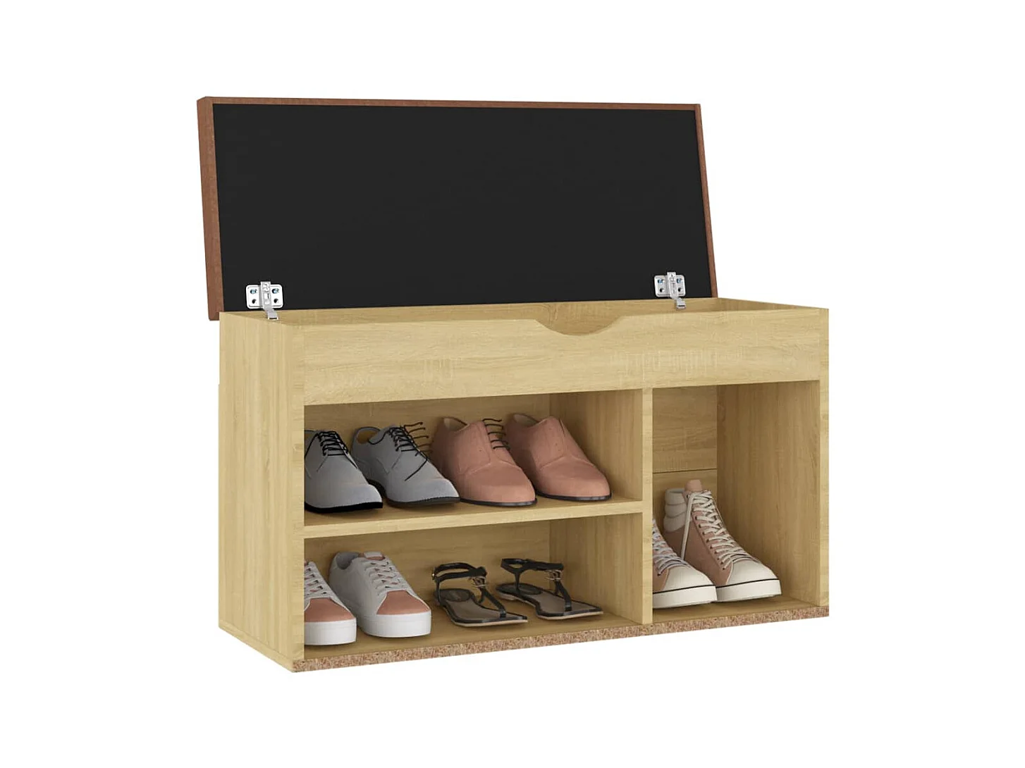 Schoenenbank met kussen 80x30x47 cm bewerkt hout sonoma eiken