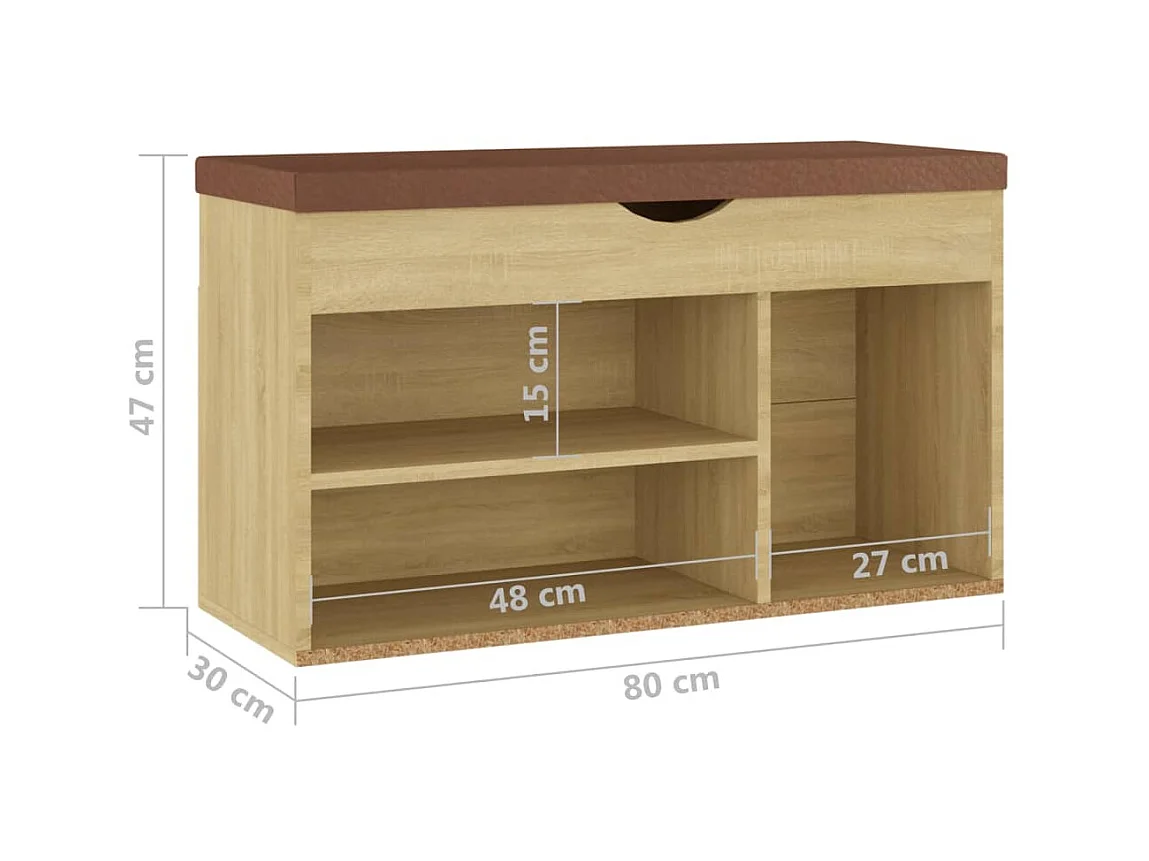Schoenenbank met kussen 80x30x47 cm bewerkt hout sonoma eiken