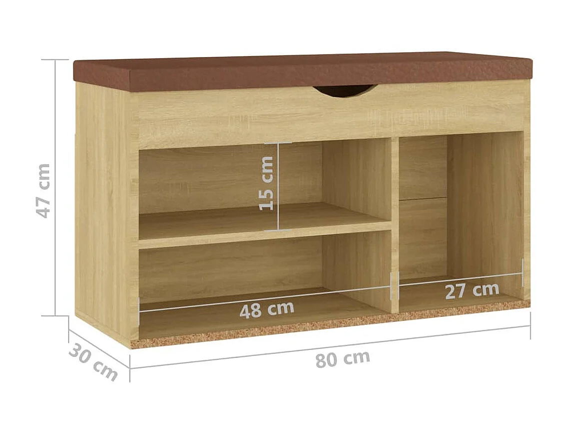 Banc à chaussures et coussin Chêne sonoma 80x30x47