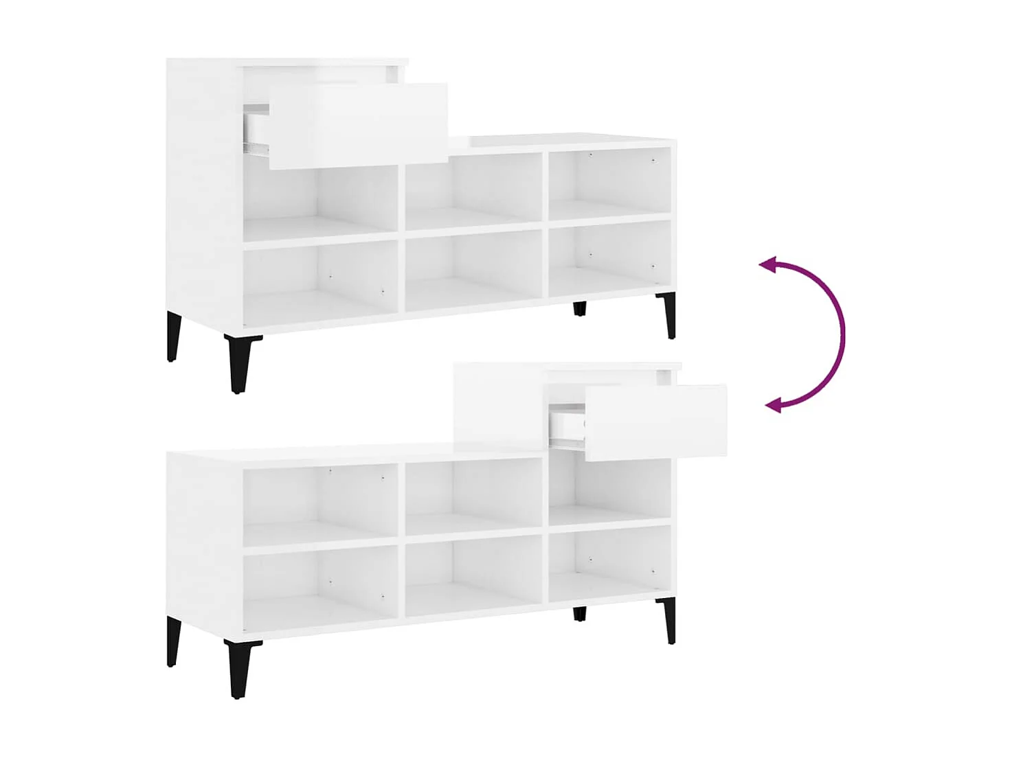 Armoire à chaussure Blanc brillant 102x36x60 Bois ingénierie