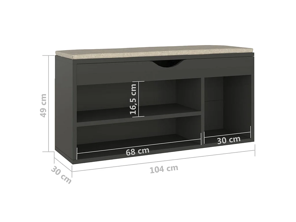 Banc à chaussures avec coussin Gris 104x30x49