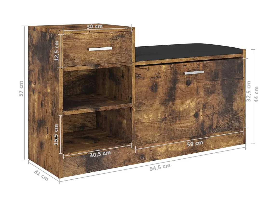 Banc à chaussures Chêne fumé 94,5x31x57