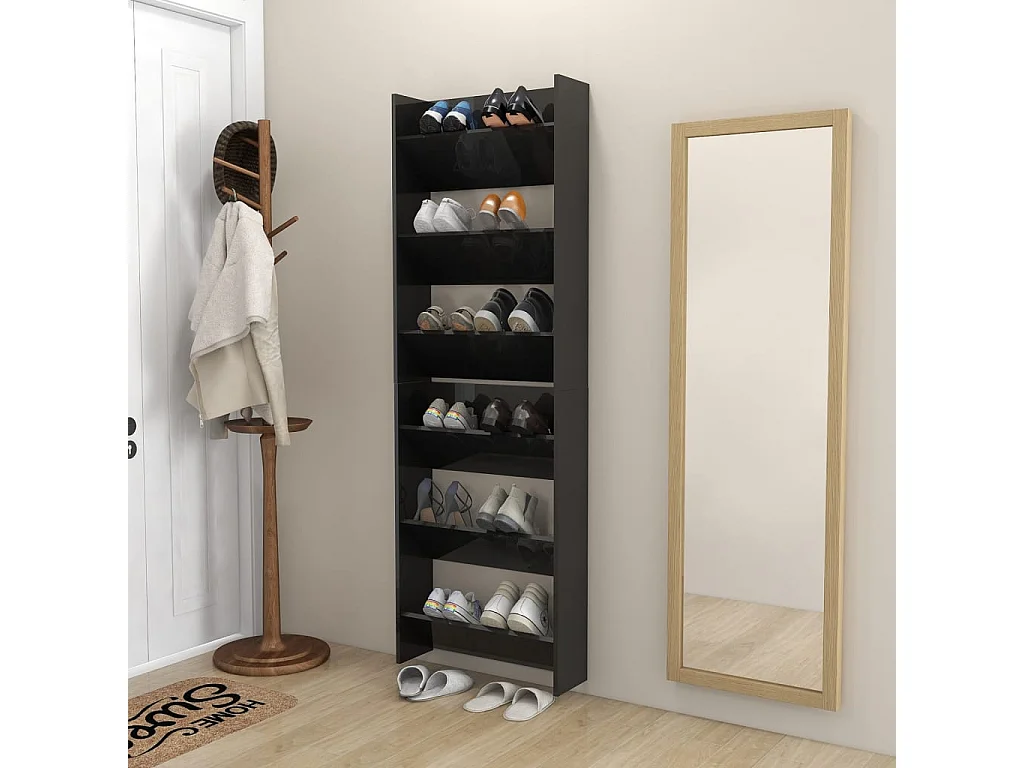 Armoires à chaussures murales 2 pcs Noir brillant 60x18x90