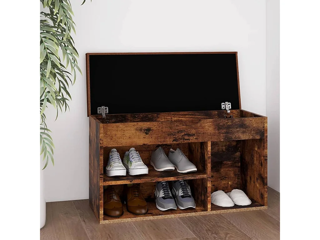 Banc à chaussures avec coussin Chêne fumé 80x30x47