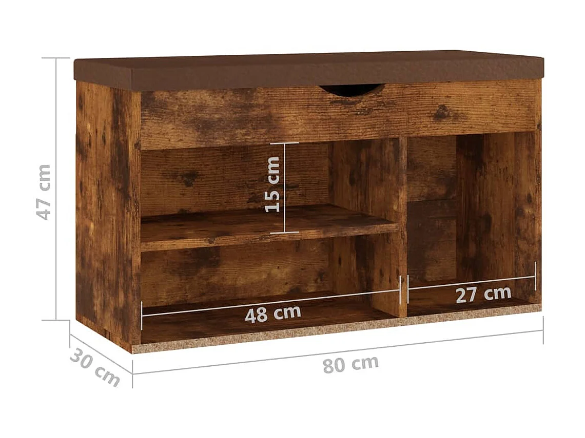 Banc à chaussures avec coussin Chêne fumé 80x30x47