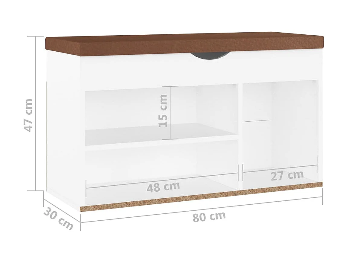 Banc à chaussures avec coussin Blanc 80x30x47