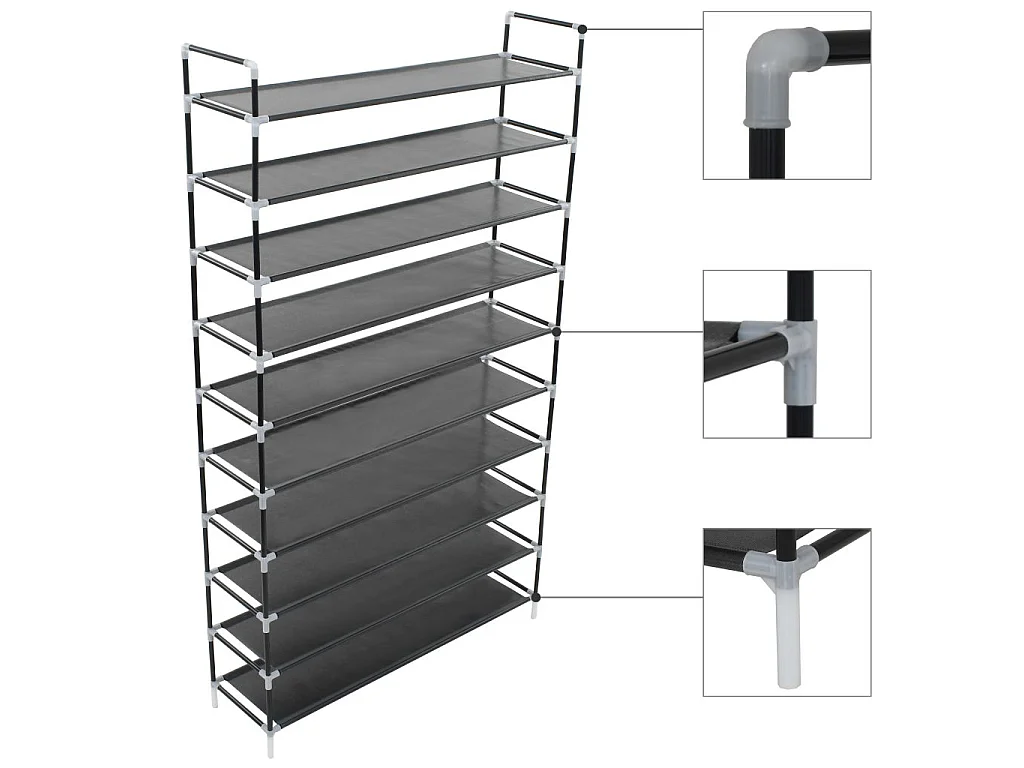 Range-chaussures avec 10 étagères Métal et Tissu non tissé Noir