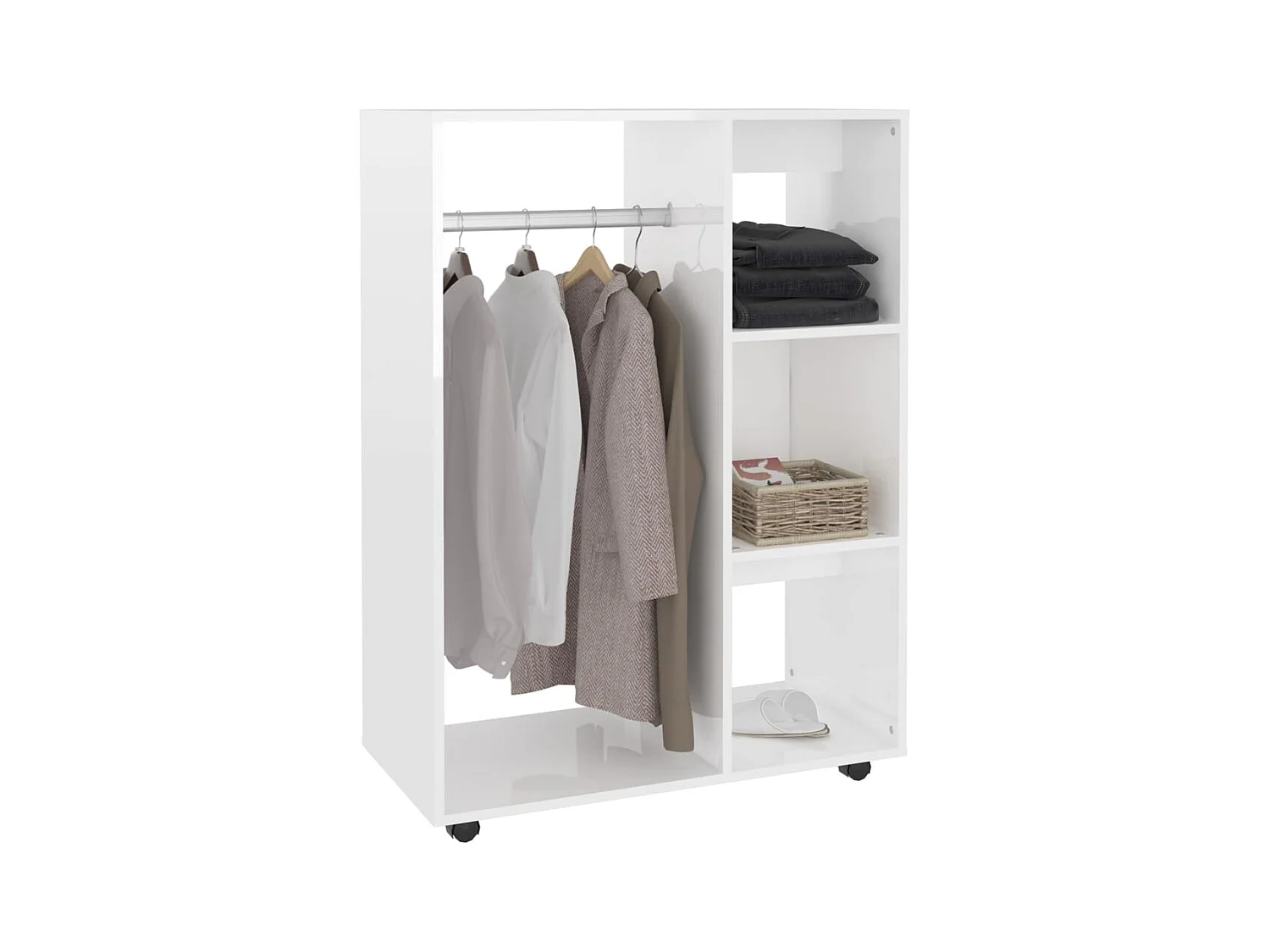 Petite armoire dressing sur roulette 1 penderie 3 étagères 80cm - Collection Event-Blanc brillant