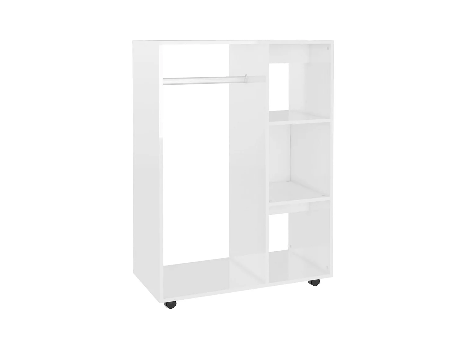 Petite armoire dressing sur roulette 1 penderie 3 étagères 80cm - Collection Event-Blanc brillant