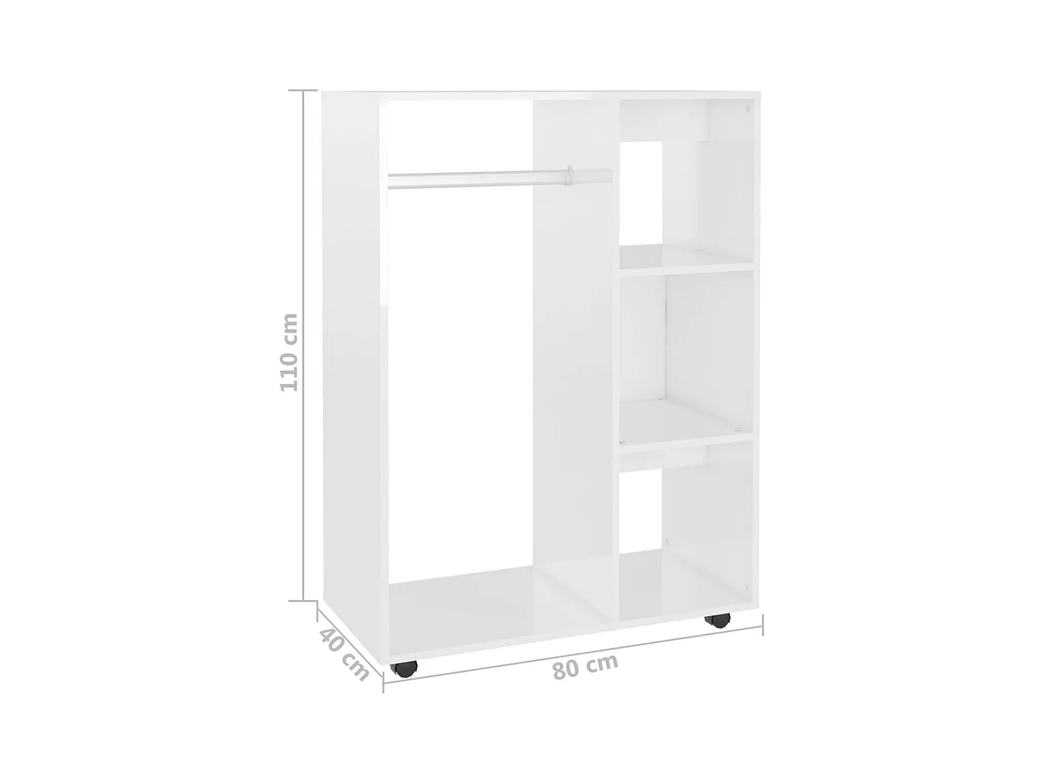 Petite armoire dressing sur roulette 1 penderie 3 étagères 80cm - Collection Event-Blanc brillant