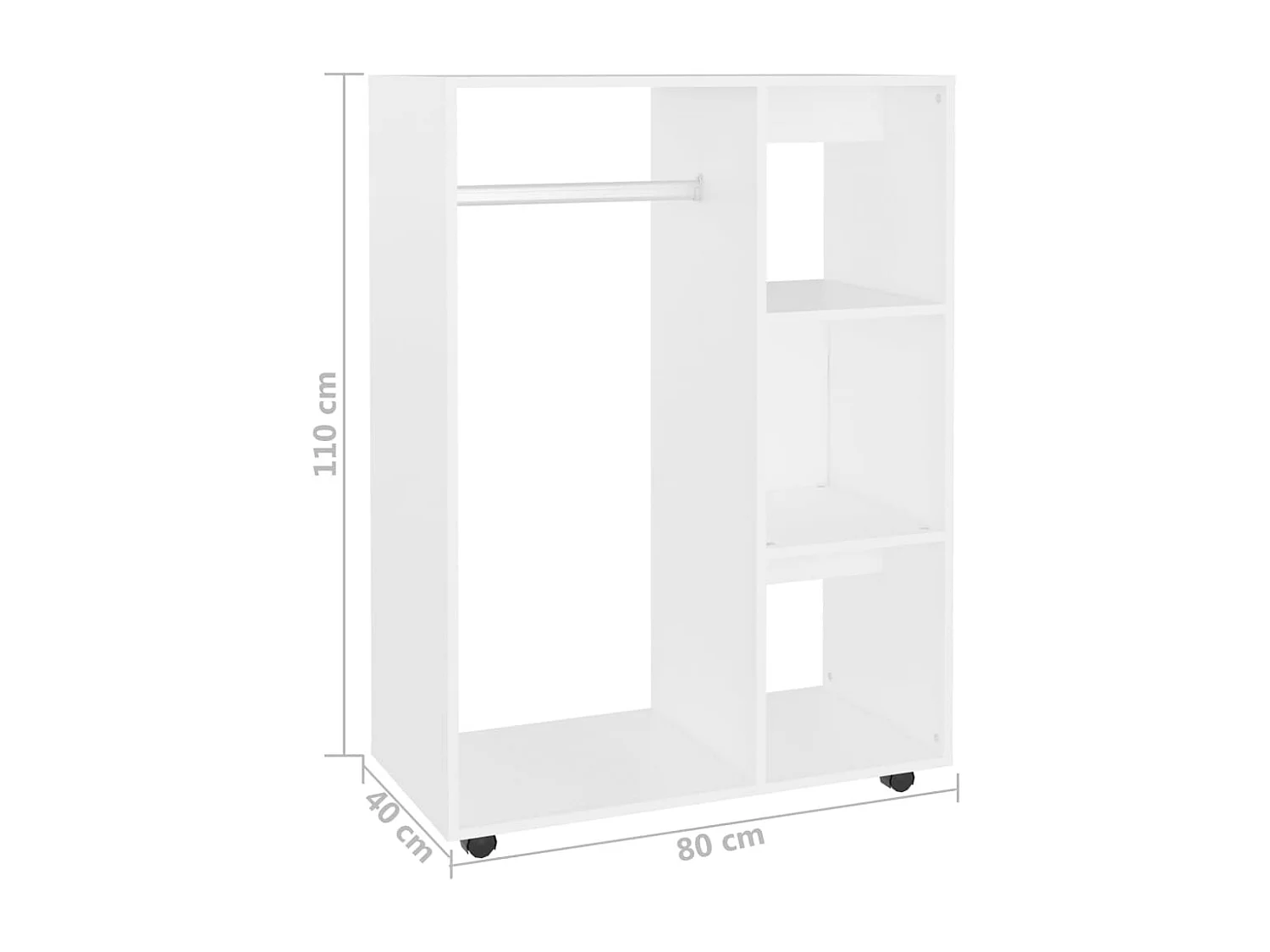 Petite armoire dressing sur roulette 1 penderie 3 étagères 80cm - Collection Event-Blanc